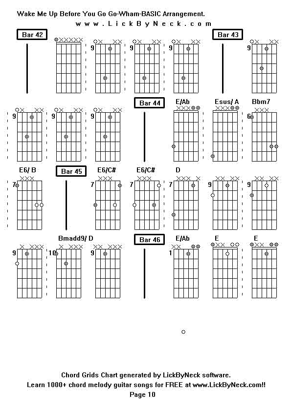 Chord Grids Chart of chord melody fingerstyle guitar song-Wake Me Up Before You Go Go-Wham-BASIC Arrangement,generated by LickByNeck software.